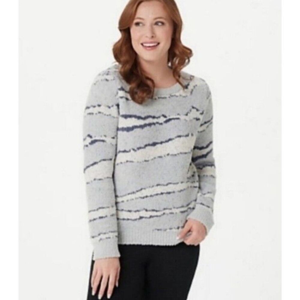 Barefoot Dreams Cozychic Seaside Crew‎ Neck Sweater Size Medium Zebra Print